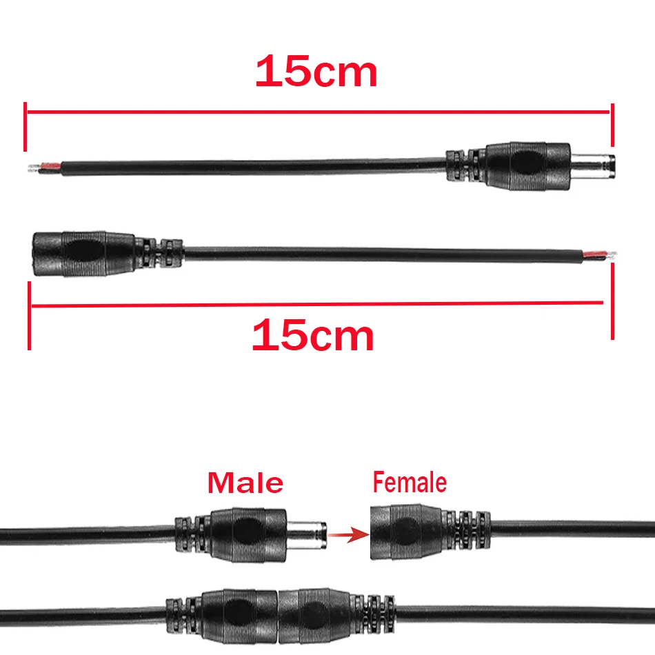 20AWG 5.5X2.1mm Female / Male DC Power Plug Connector Cable  2Pin Plug Connector Wire Cable for LED Strip Light Lamp Driver CCTV