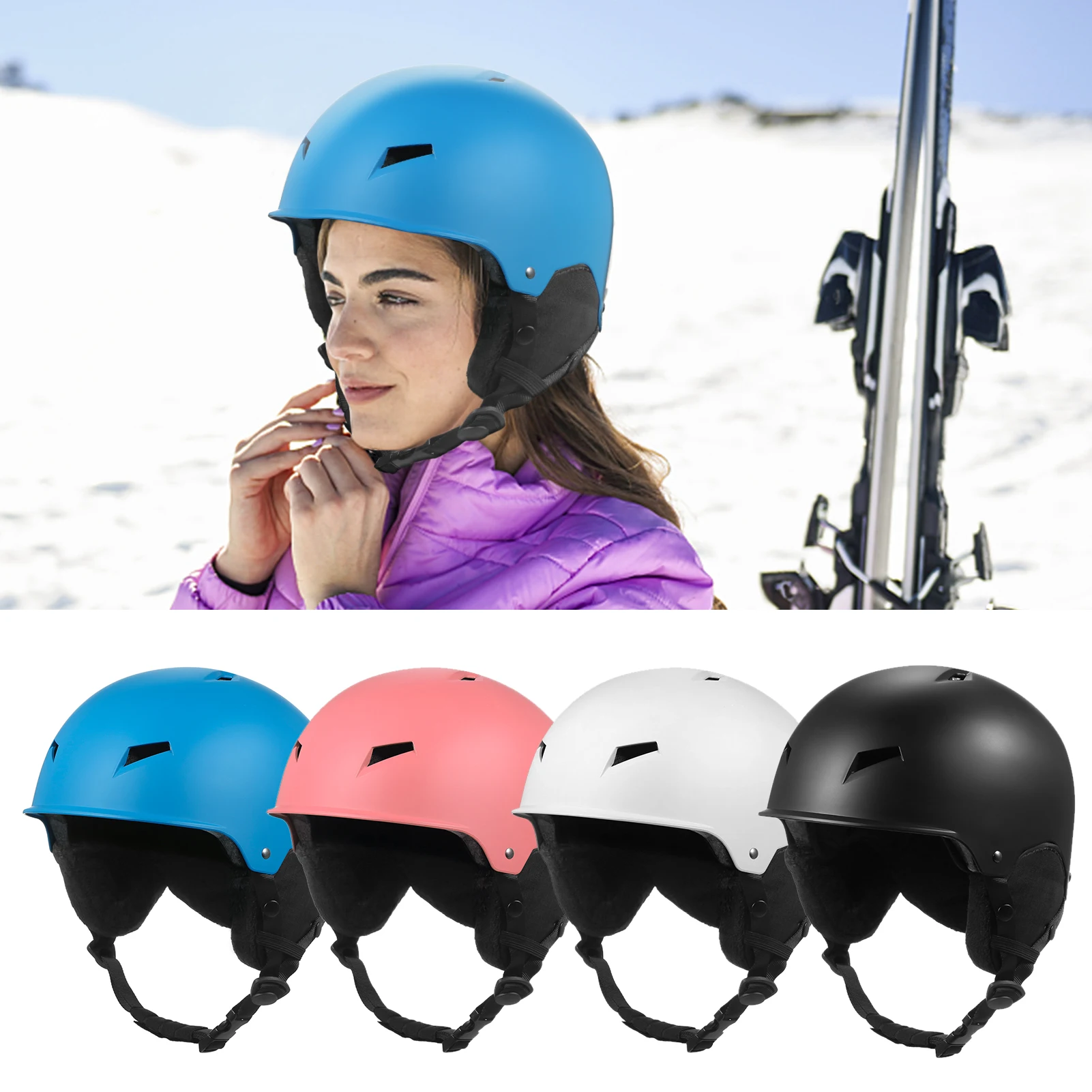 Women Men Winter Snow Helmet with Detachable Earmuff Snowboard Helmet with Goggle Fixed Strap Safety Skiing Helmet Skiing Sports