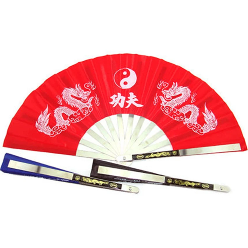 Chinese Kung Fu Fan Wushu Dragon Stainless Steel Frame Tai Chi Martial Arts performance / dance Available fan 13.4\