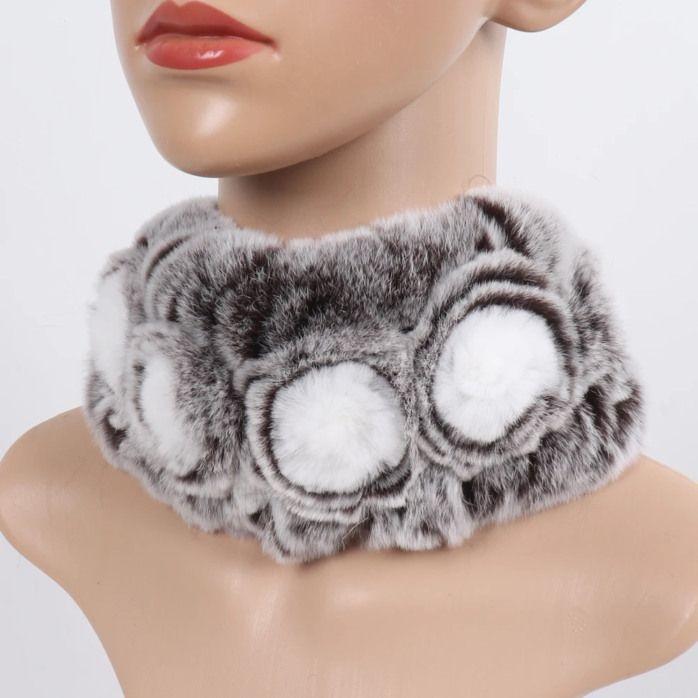 Damen Elastischer Blumen-Schal aus echtem Rex-Kaninchenfell, Natürlich Warmer Rex-Kaninchenfell-Stirnband, Damen Winter Echt-Rex-Kaninchenfell-Schals – Detail 8