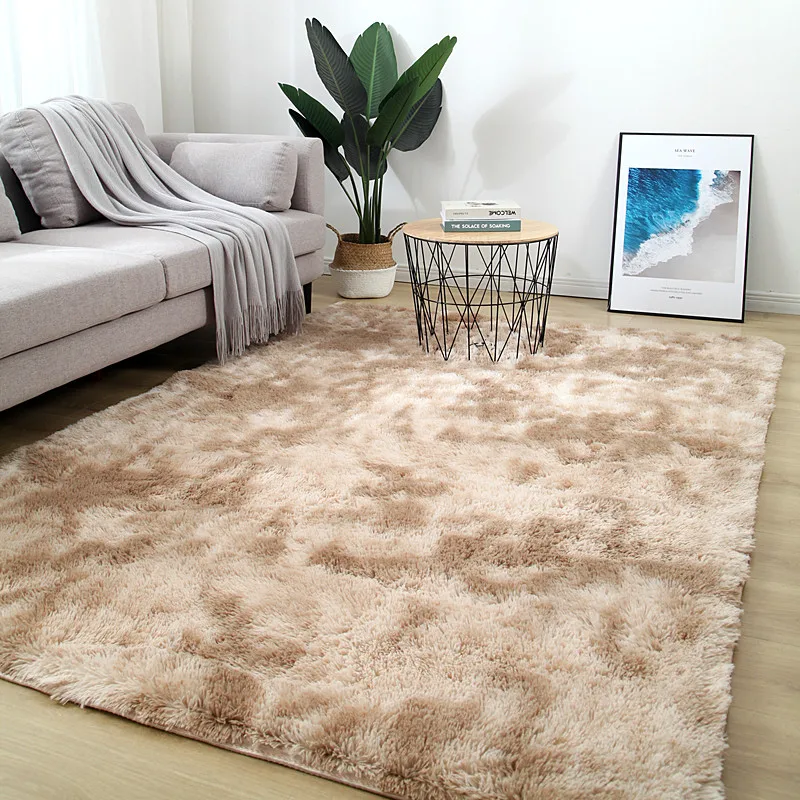 Bedroom plush rug living room coffee table rectangular thick carpet Nordic thickened tie-dyed silk wool carpet decoration rug