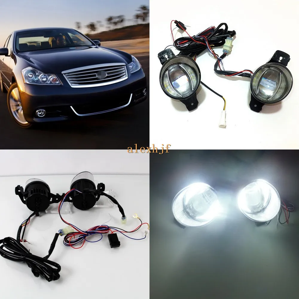 

July King 1600LM 24W 6000K Car LED Q5 Lens Fog Lamp + 1000LM 14W Day Running Lights DRL Case for Infiniti M35 M45 2006-2010