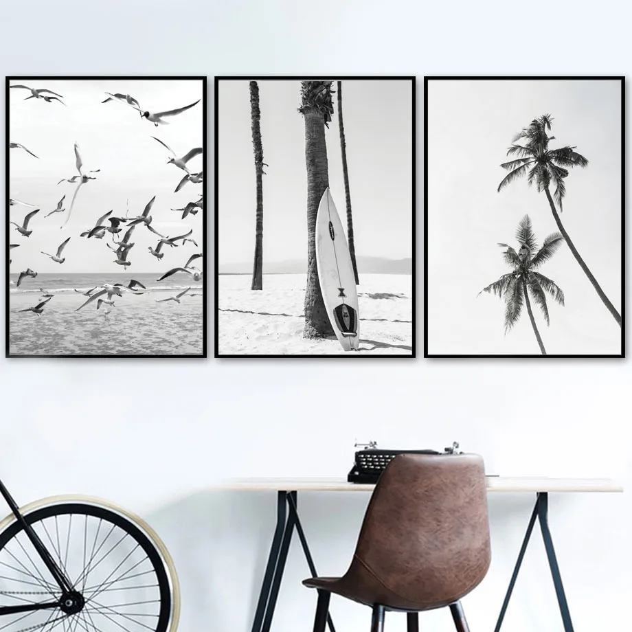 

Black White Sea Beach Seagull Tree Landscape Wall Art Canvas Painting Nordic Posters And Prints Wall Pictures For Living Room