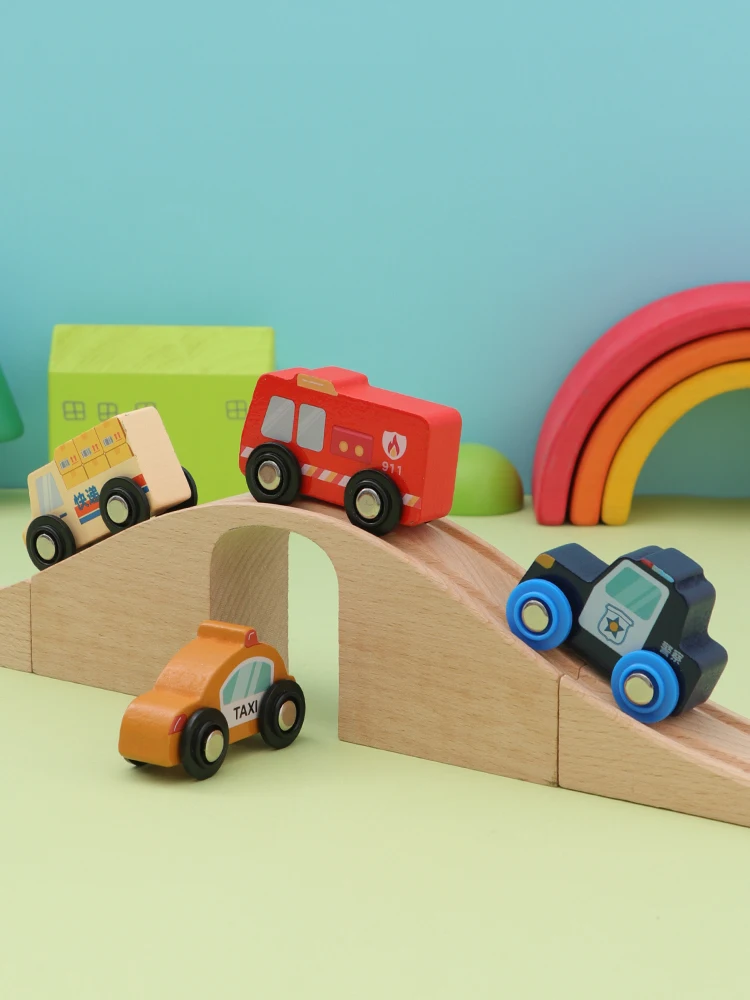 Pista de tren de madera fundido a presión, juguete de avión de coche, pista de tren de madera, simulación de riel, coche de inercia, juguete educativo para niños