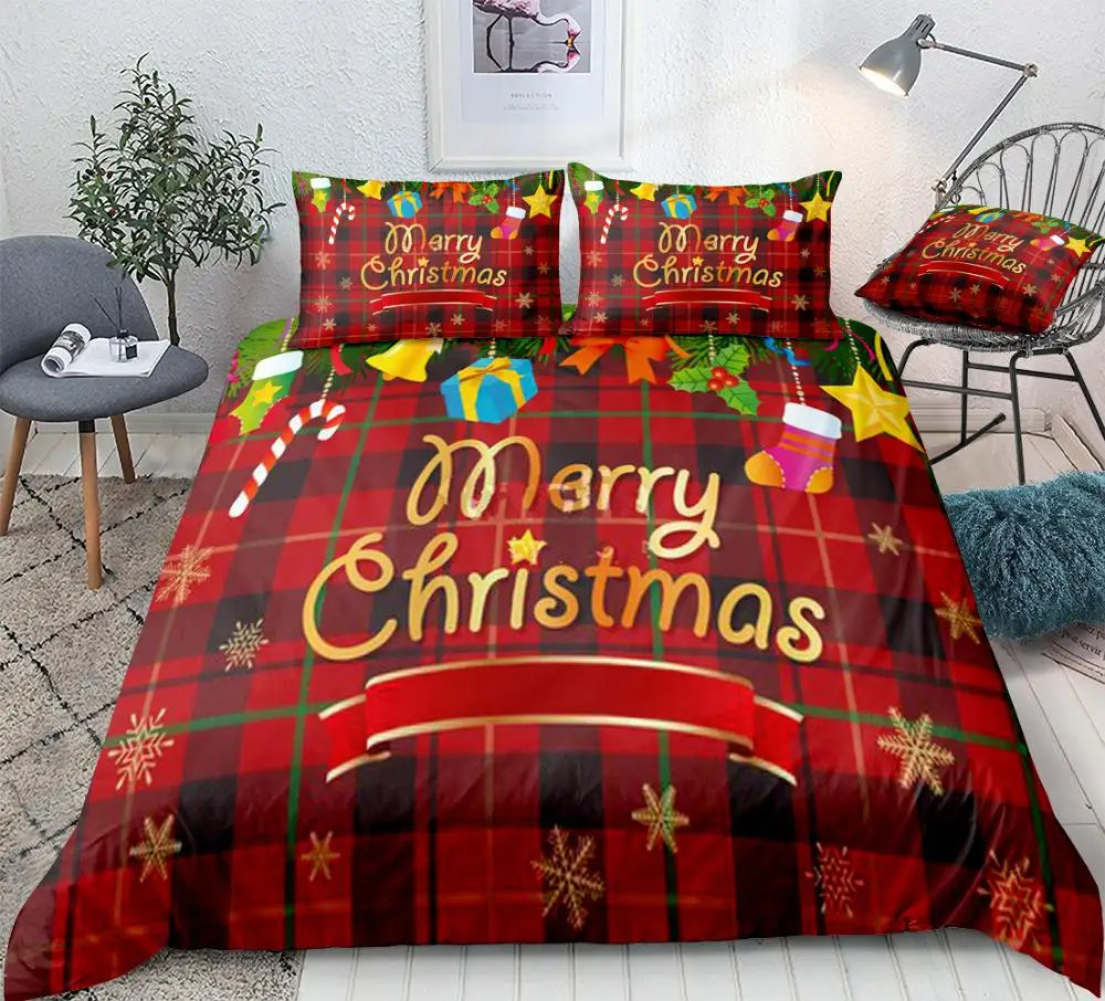 

3PCS Cartoon Christmas Duvet Cover Set Christmas Gifts Bedding Snowflake Quilt Cover Queen Home Textiles Red Kids Teen Dropship