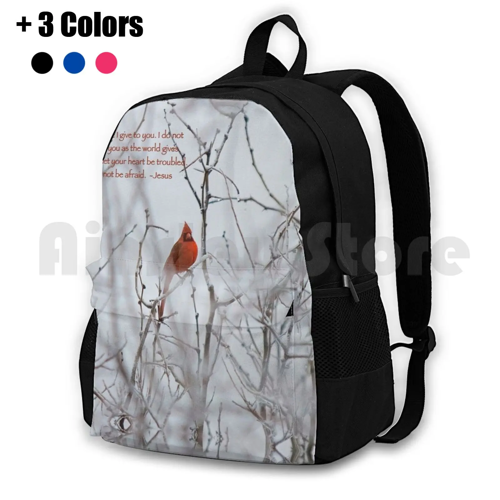 Let Not Your Heart Be Troubled-Winter Cardinal Outdoor Hiking Backpack Waterproof Camping Travel Peace Cardinal Winter Cardinal