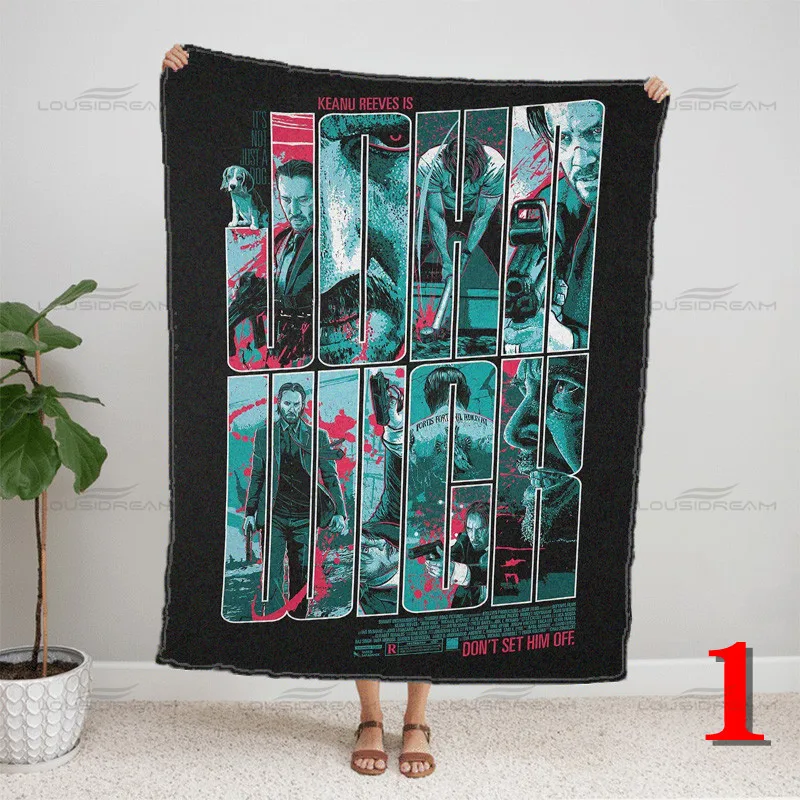 John Wick Art Poster Pattern Flannel Blanket Ruthless Killer Thin Blanket Portable Home Travel Office Cover Blanket