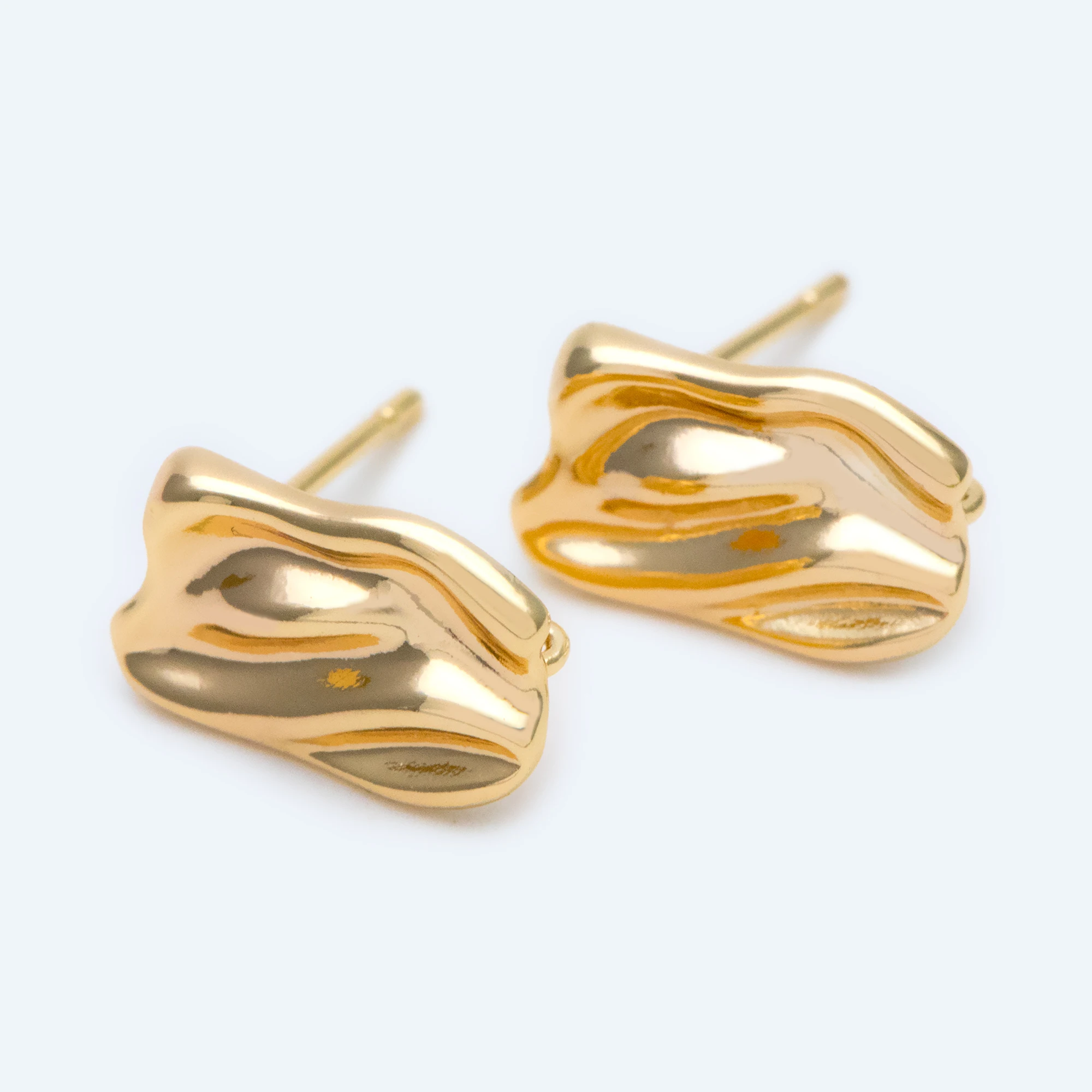 

10pcs Waved Rectangle Ear Posts 13x8.5mm, 18K Gold Plated Brass, Geometric Stud Earring Components (GB-1296)