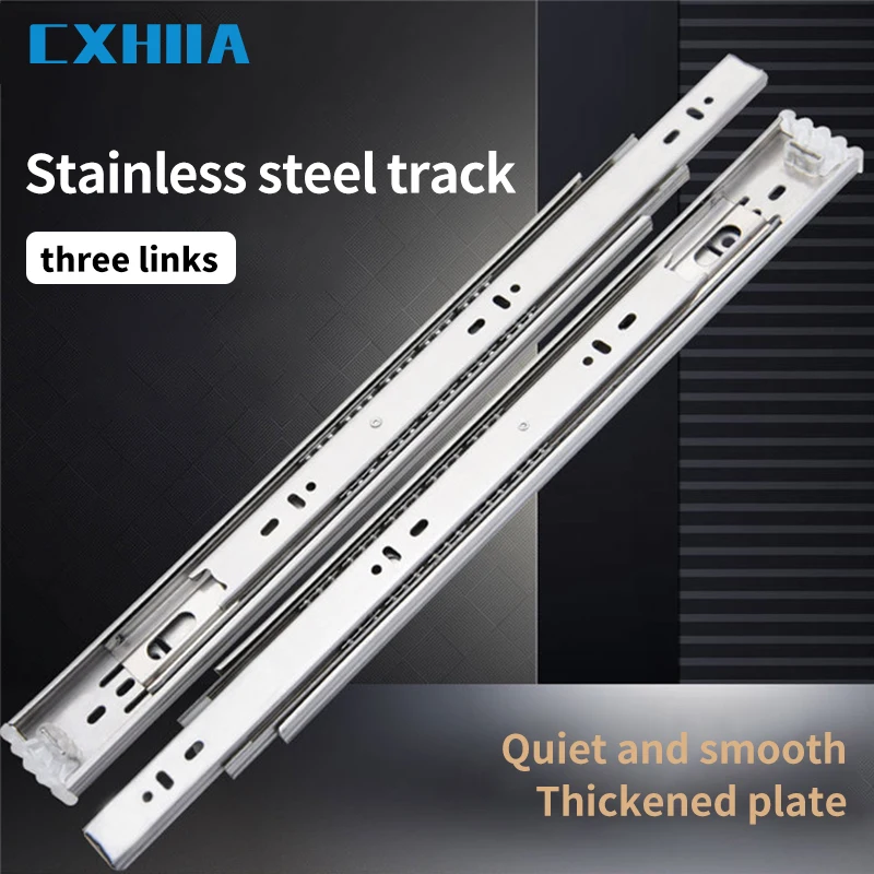 CXHIIA Thickened Silent Stainless Steel Track Wardrobe Drawer Three-Section Track Slide Static