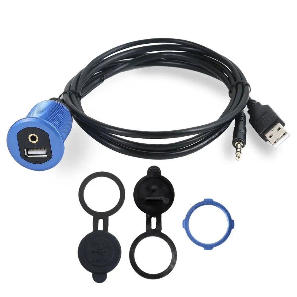 led light USB &3.5mm AUX Extension Flush Mount  Cable, 1/8 AUX Car Bike Boat Motercycle Lead 1m；