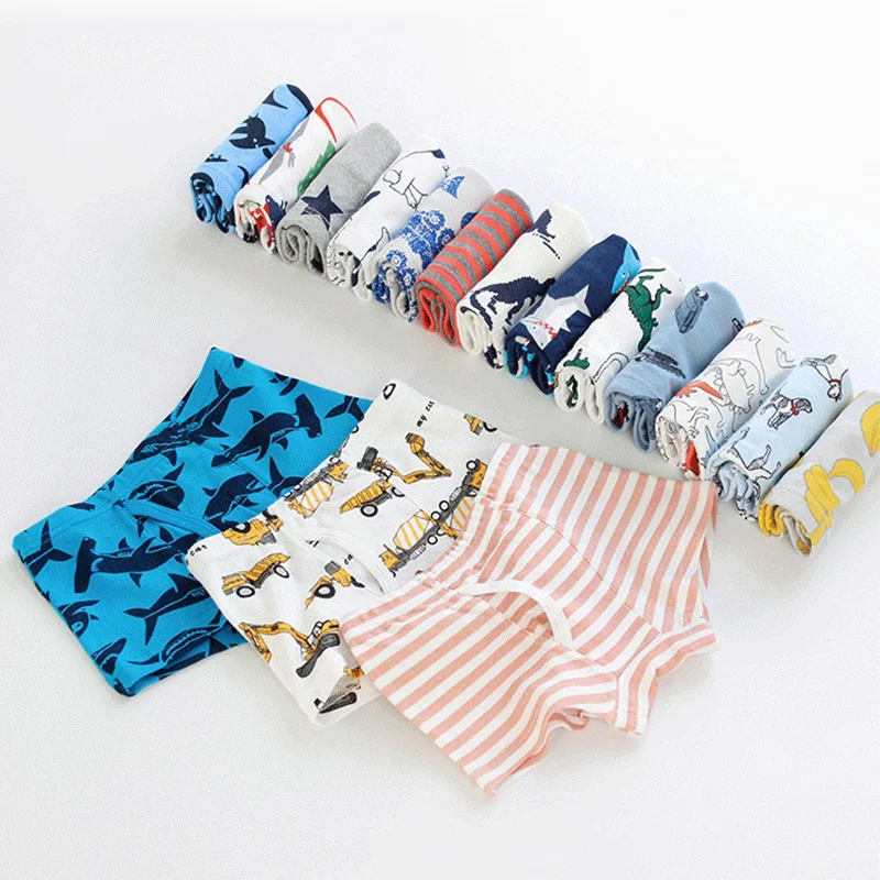 Boys Underwear Cartoon Pattern Children's Shorts Panties for Baby Boxers Stripes Teenager Kids Underpants Pure Cotton 3 In 1