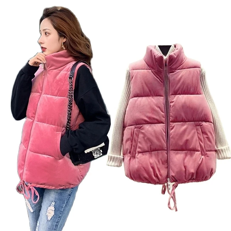 

PinkyIsBlack Sleeveless Women Vest Jacket Winter Short Velvet Down Vest Female Stand Collar Vest Women Windproof Warm Waistcoat