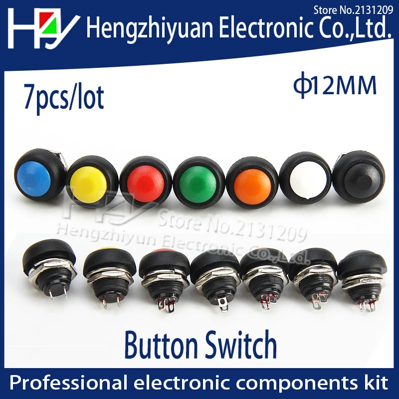 Hzy 7PCS/lot 12mm Waterproof Momentary Push button Switch OFF-(ON) Self Return 3A/125V/AC 1A/250AC