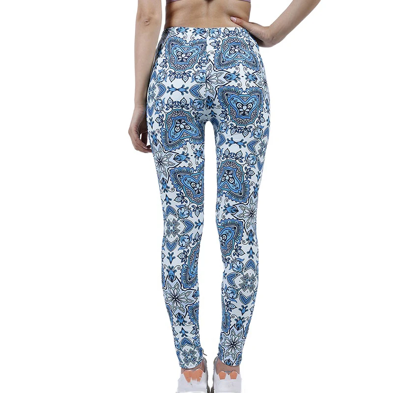 YSDNCHI wysokiej zwężone legginsy kobiety Stretch sport drukuj Running Legging Femme Fitness najniższy dziewięciopunktowe spodnie legginsy Mujer