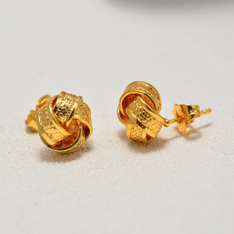 Dubai Arab Flower Button Type Ethiopian Gold Color Earrings for Women Girls African Ethnic Earring Mom Wedding Jewerlry Gifts