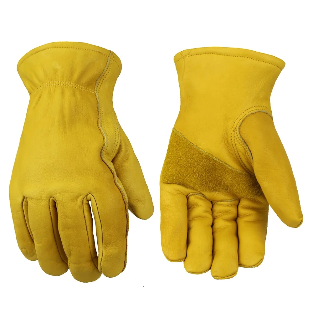 Guantes de trabajo de cuero, doble Palma, piel de vaca auténtica, conducción, jardinería, construcción, minería, guante de trabajo