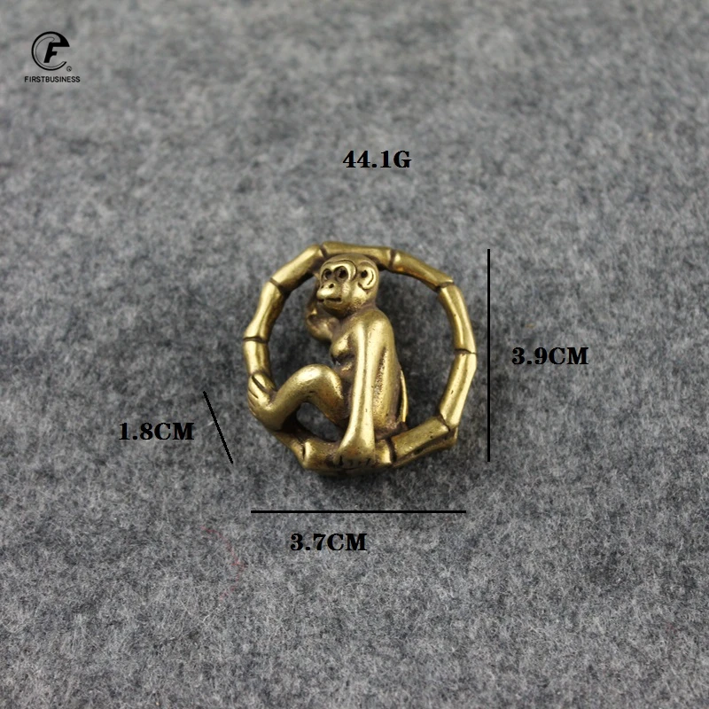 brass Cute Monkey Rolling Bamboo Ring Desk Ornaments Vintage copper Animal Miniatures Figurines Decorations Home Decor Crafts