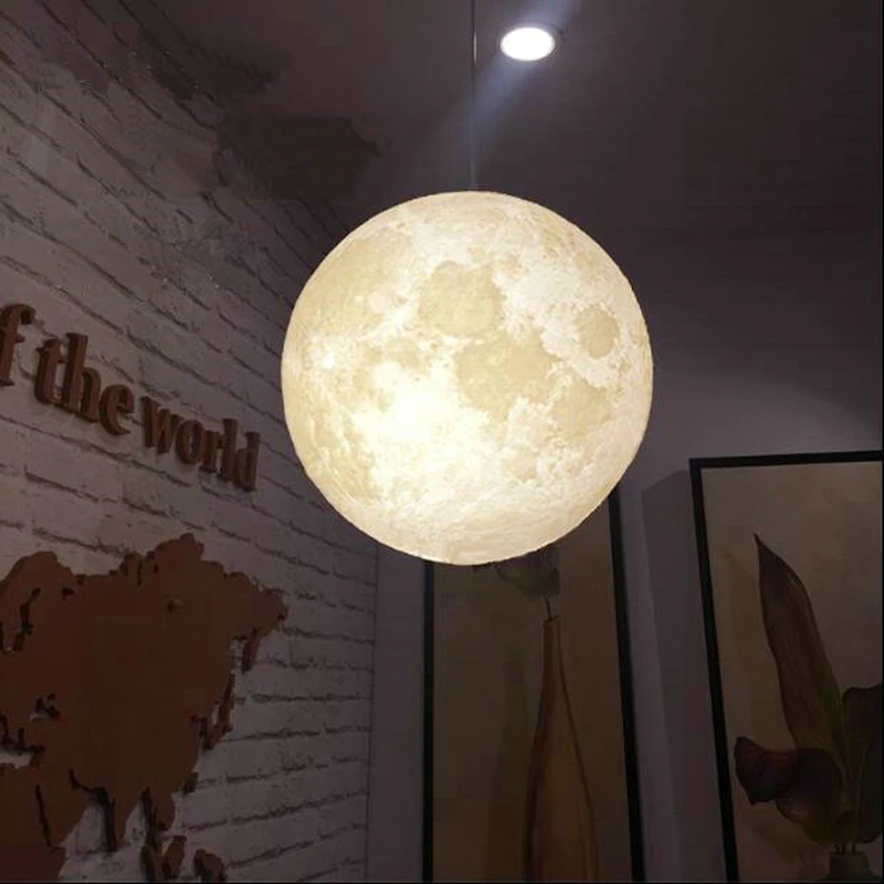 Led 3d Print Moon Pendant Living Room Restaurant  Hanging Lamps E27 12w 90v-260v Indoorchildren\'S Lighting Luminaire