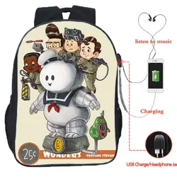 Kawaii Ghostbuster Backpack Students Bookbag Boys Girls Travel Shoulder Bag Beautiful Pattern Rucksack USB Charging School Bags