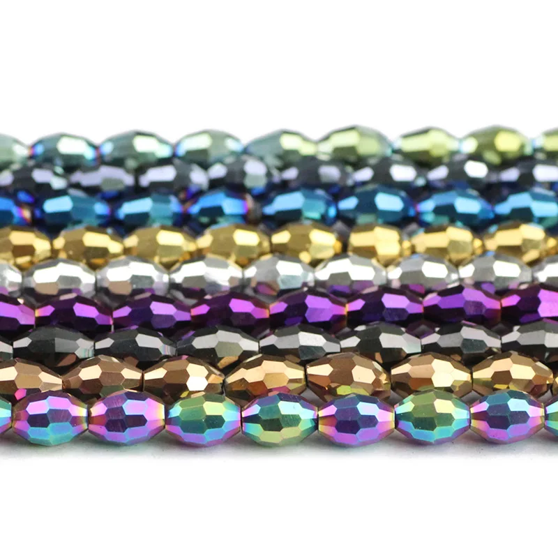 JHNBY Rice Grains Austrian Crystal Beads Oval Shape Plated Color 50pcs 6*8mm Loose Beads Jewelry Bracelet Accessories Making DIY