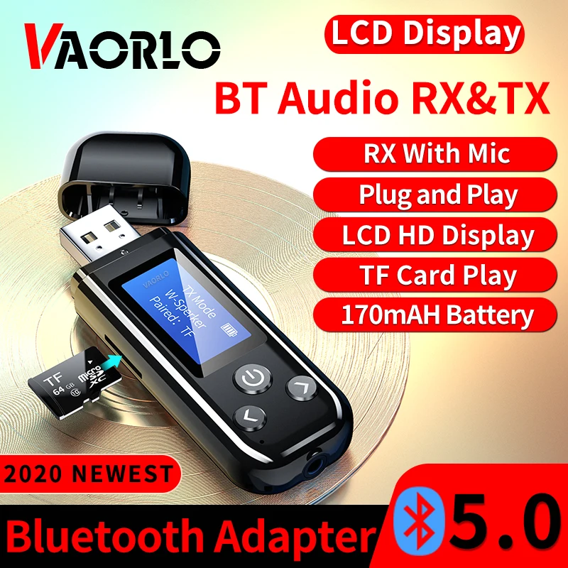 LCD Display Bluetooth 5.0 Audio Transmitter Receiver USB 3.5MM RCA TF Stereo Music Wireless Adapter Built-in Battery For TV CAR