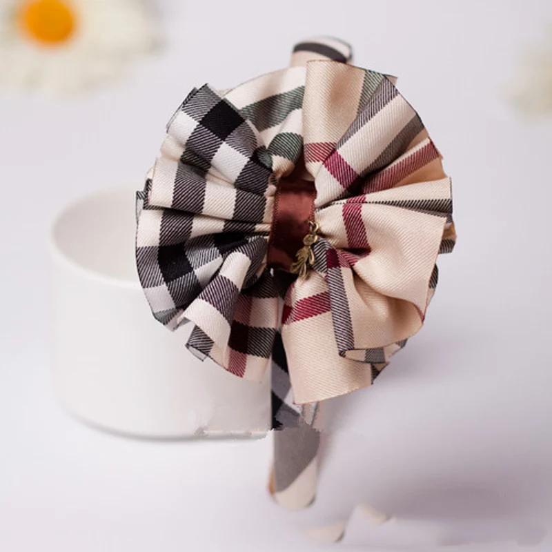 Fashion british plaid headband hairpin for women girls cute bowknot flower bear plaid hairband children hair accessories