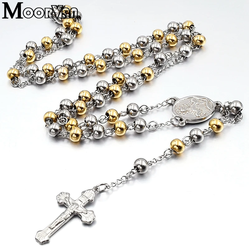 Moorvan Vintage Necklace For Men/Women Stainless Steel Rosary Religion Jewellery, Wholesale VRN17