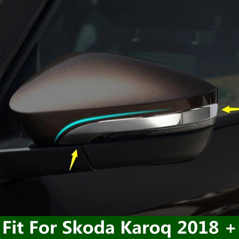 Chrome Bright Style Side Door Rear View Rearview Mirror Decoration Strip Cover Trim 2 Pcs For Skoda Karoq 2018 2019 Accessories