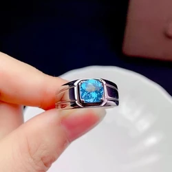 Newest Man Ring Muscular Character Natural Blue Topaz 7x7mm Size Gemstone Real 925 silver Fine Jewelry Birthday Party Gift