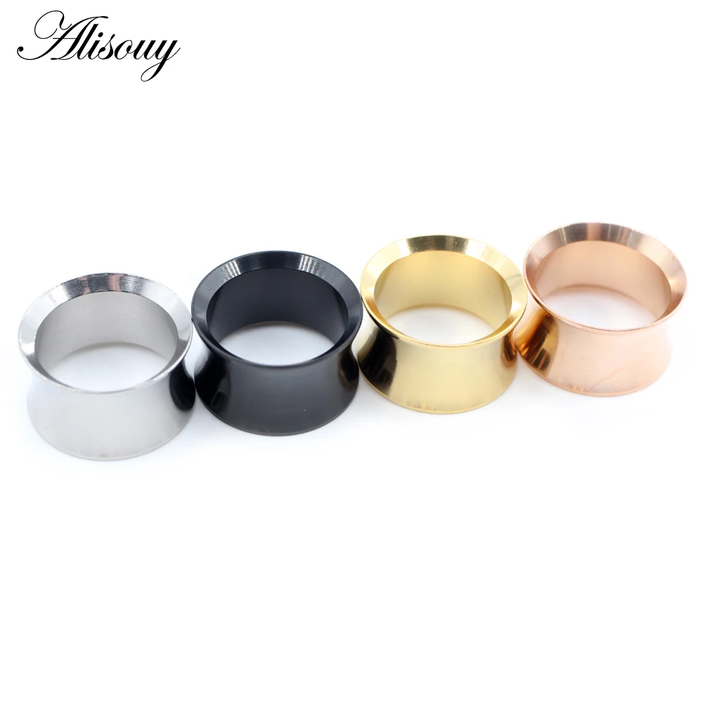 Alisouy 2pcs Stainless Steel Hollow No-Screw Flare Ear Tunnels Plugs Expander Stretcher Gauges Earrings Body Piercing Jewelry