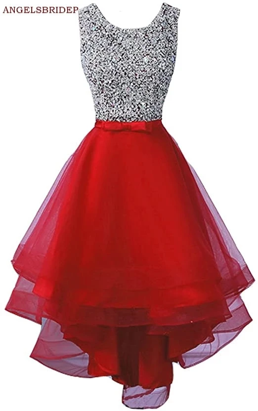 ANGELSBRIDEP High-Low Prom Dresses Vestidos de festa Fashion Sparkly Beading Tulle Special Occasion Evening Party Gowns