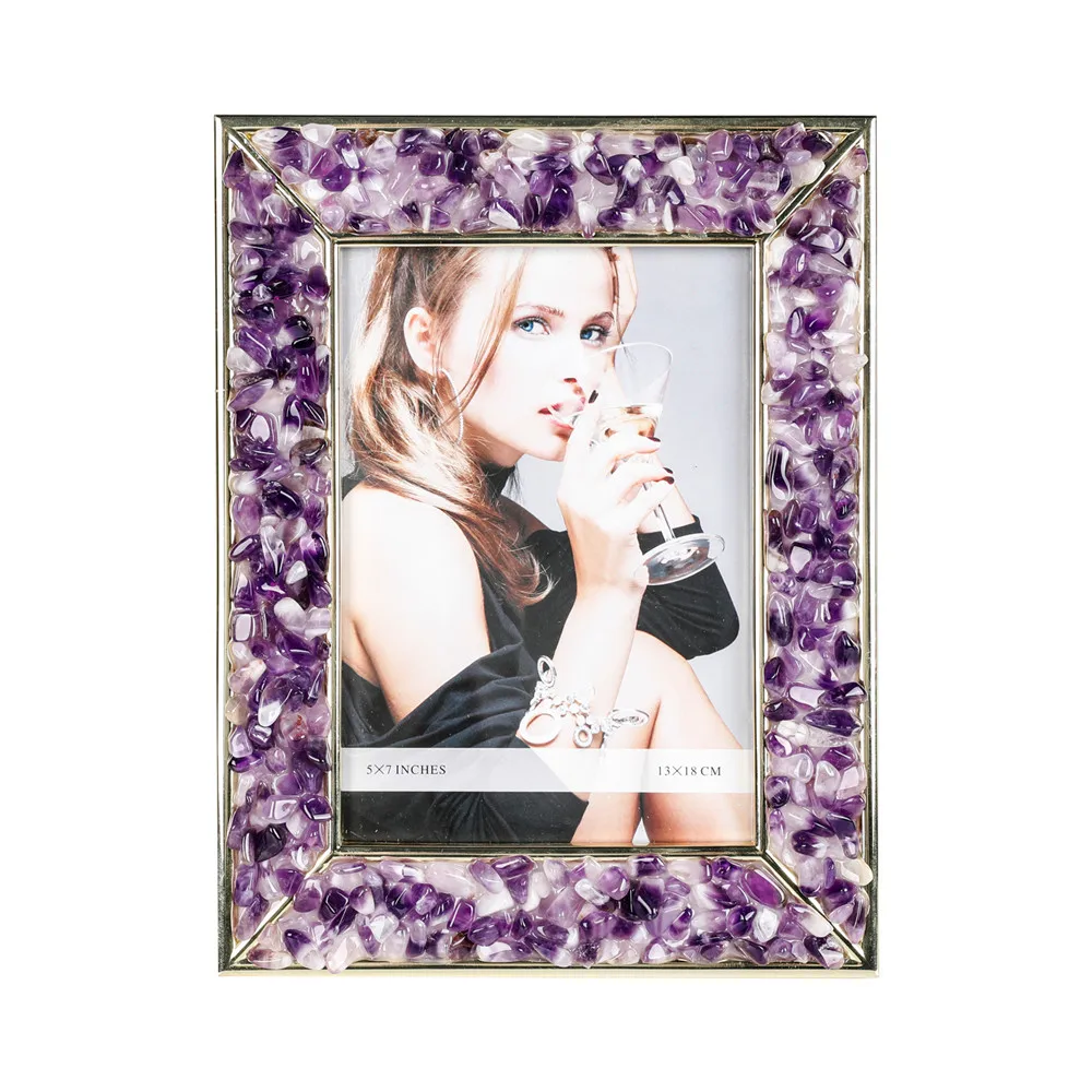 

1pcs Natural Stones Photo Frame Amethyst Crystal Quartz Home Decor Picture Holder