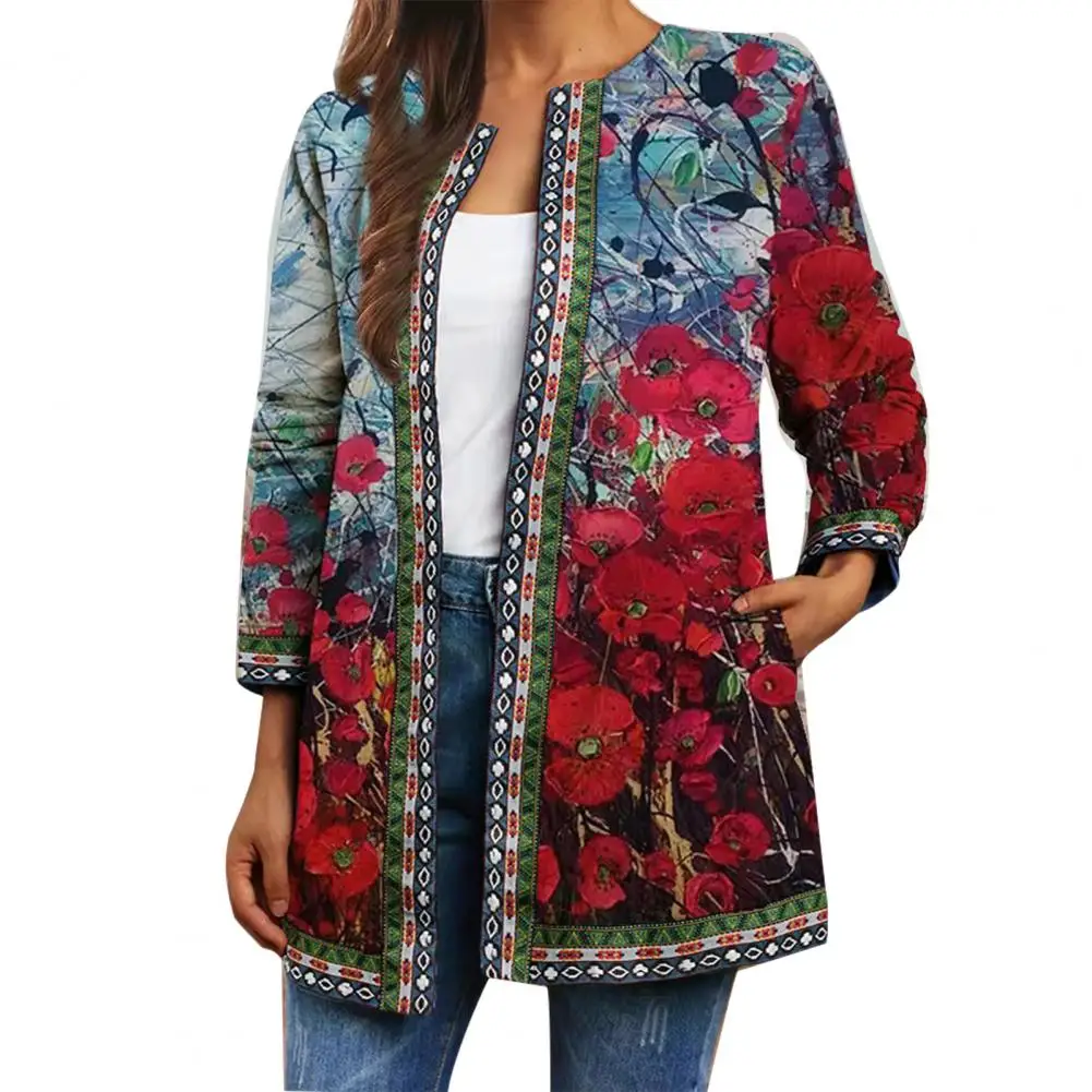 Vintage Cardigan Coat Women Winter Jacket Floral Print Ladies Jacket Coat Women Open Stitch Jacket veste femme куртка женская