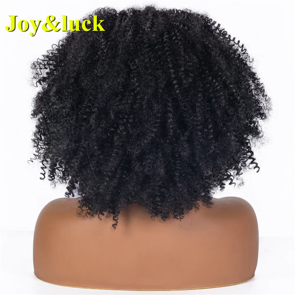 Vreugde & Geluk Korte Afro Kinky Krullend Hoofdband Pruik Black Wrap Hoofd Pruiken Voor Vrouwen Sytnthetic Haar Pruiken