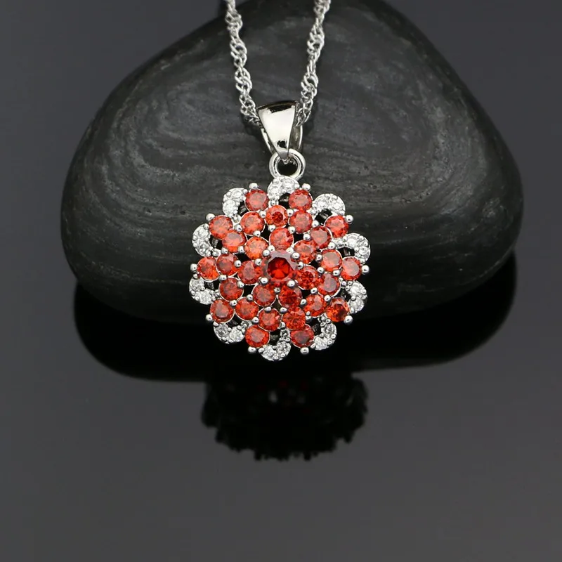 925 Silver Jewelry Sets For Women Wedding Accessories Red Cubic Zirconia Earrings Pendant Necklace Ring Bracelet Jewelry Kit
