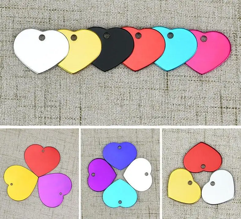 Hot Selling Free Shipping Mix Colors Pet Tags 1000 Pcs Aluminum Alloy Heart Shape Pet Id Tags Custom Dog Cat Name Tags Wholesale