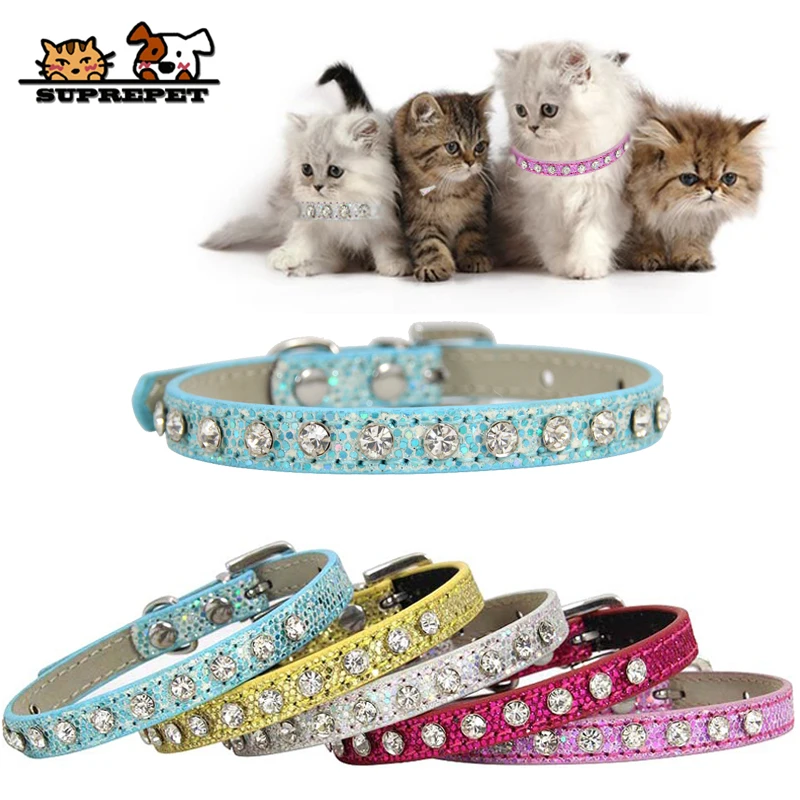 SUPREPET Diamant Strass Glänzende Hund Katze Kragen Pu Leder Kragen Welpen Kleine Katze Kragen Hund Katze Zubehör für Chihuahua