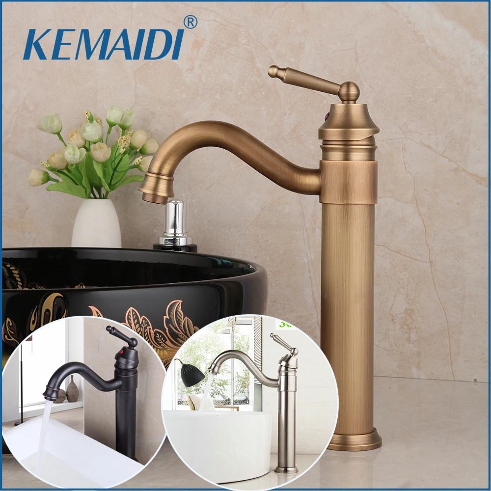 

KEMAIDI Bathroom Wash BasinSwivel 360 ORB Antique Brass Rotated Steam Spout Deck Mounted Tall Sink Mixer Tap Faucet