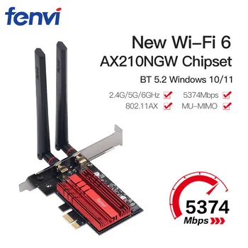 기가비트 네트워크 블루투스 5.2 무선 어댑터, 듀얼 밴드 와이파이 6E AX210, 2.4Gbps PCIe 와이파이 카드, 데스크탑 Win 10 용, 2.4G, 5G, 6Ghz 