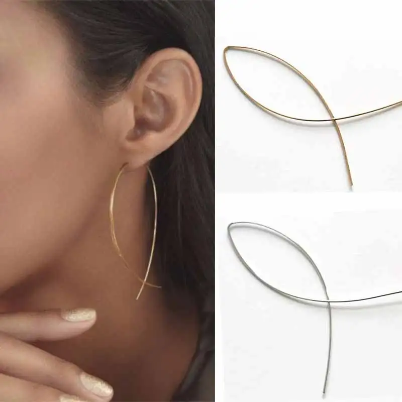 

New Fashion Punk Gold Color Simple Long Wire Fish For Women Fine Long Ear Earrings Jewelry S1836