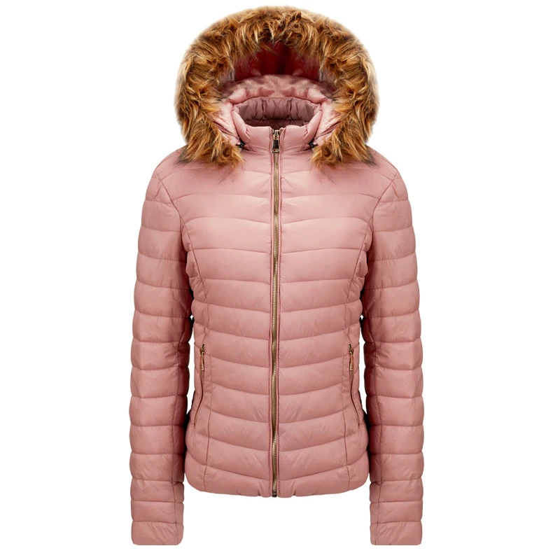 Thick Warm Winter Outwear Windproof Slim Parkas Women Stand Collar Zipper Pockets Cotton Jacket Fashion Fur Hooded Parka Coat