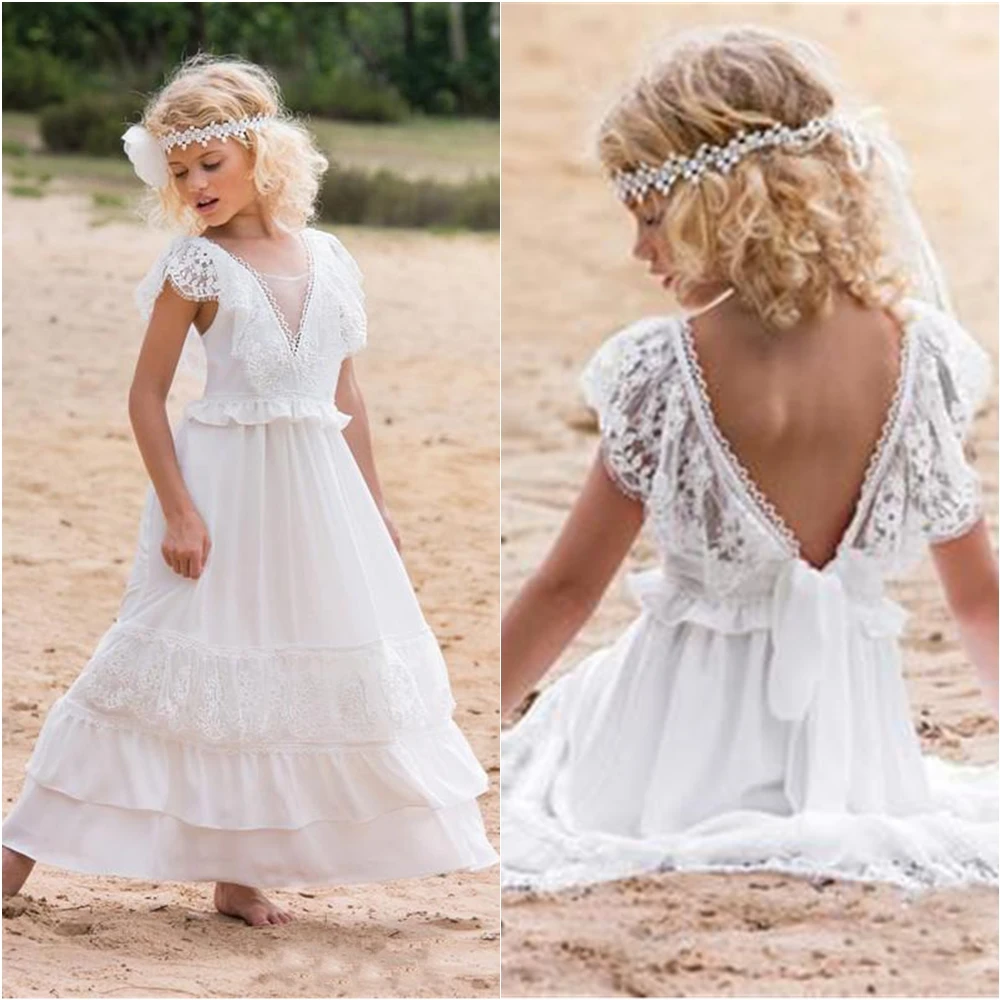 Robes en mousseline de soie et dentelle pour enfants, col en v, vêtements de cérémonie pour enfants, anniversaire, noël, concours de mariage, événements fleuris, personnalisées, nouvelle collection