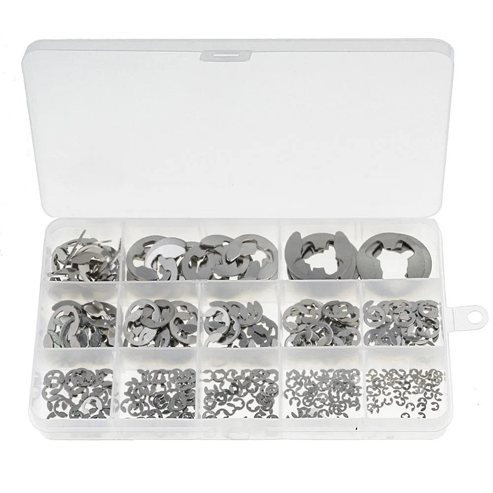 

290PCS/Box 1.2-15mm E Clip Circlip Washer Assortment Kit 304 Stainless Steel External Retaining Ring Clip For Pulleys Shaft