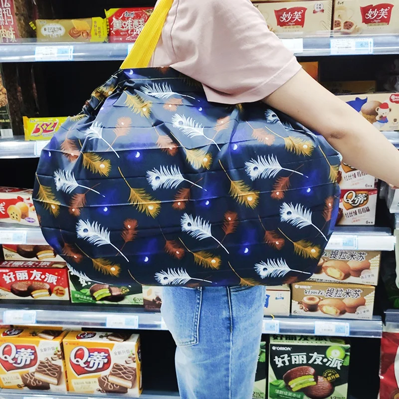 New Super Large Capacity Folding Shopping Bag Retractable Portable Storage Bag Reusable Shoulder Bag Travel Storage Bag