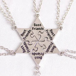 New Hexagonal Star Stitching Pendant  Necklace Best Friend Alloy Pendant 6 Piece Set Fashion Charm Jewelry Friendship Gift