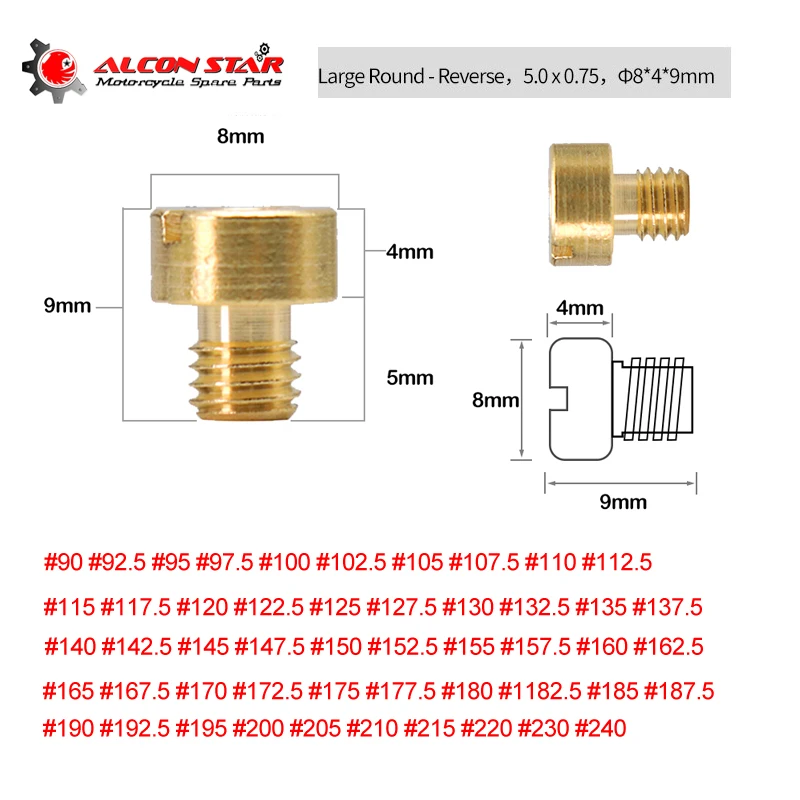 

Alonctar- 10 PCS Large Round Main Jet Kit Set For Mikuni Carburetor #90 - #240 N100.604 RS34 36 38 40 TM33 36 40 VM16 VM29 VM33