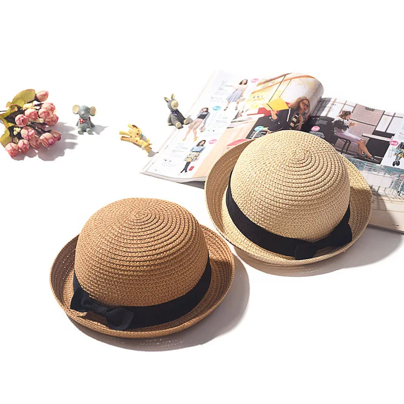 Hats For Women Summer Sun Protection Straw Hat Female Round Top Curled Brim Parent Child Student Sunshade Travel