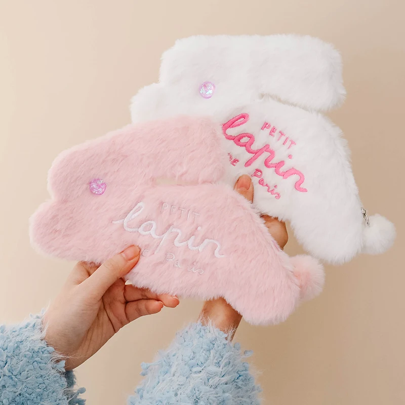 Kawaii cartoon bunny shape plush pencil case girl heart stationery bag ins learning office supplies cute pencil case