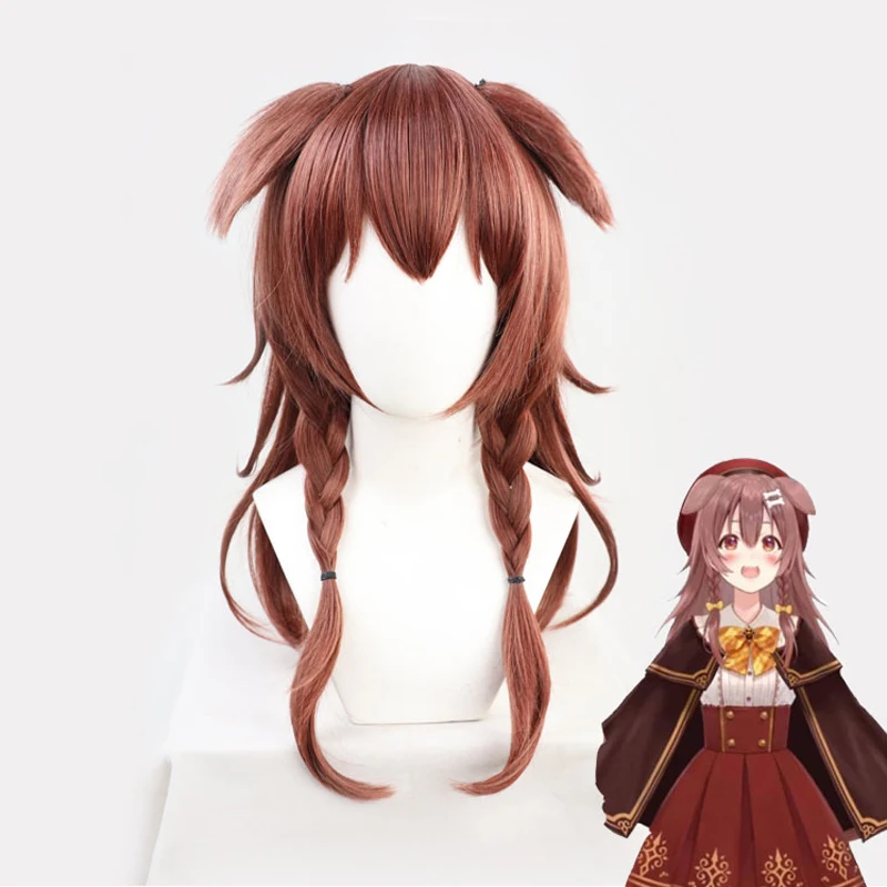 VTuber Inugami Korone Cosplay Wig Hololive Gamers Girl Ears Long Wavy Braided Hair Brown Braids Synthetic Hair + Wig Cap