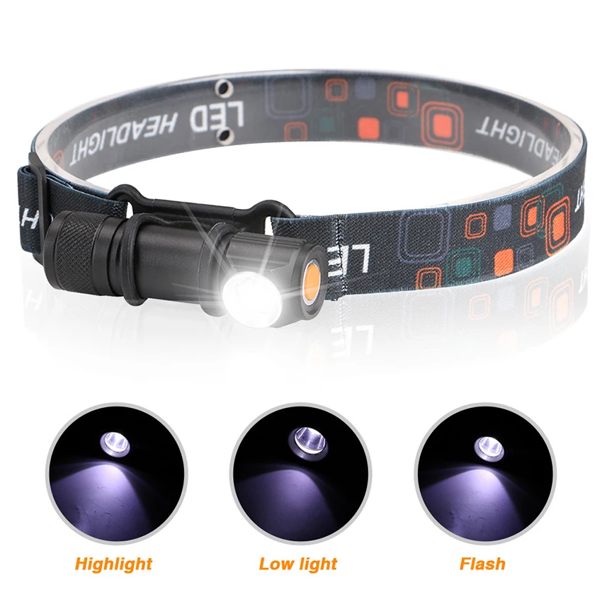 Lampada frontale a LED ultra luminosa, 3 modalità di illuminazione, LED bianchi, cinghia regolabile, base magnetica, luce da lavoro, corsa, campeggio